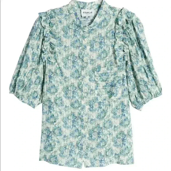Donations 2025. NWT Olga Floral Print Cotton Ruffle Top FRNCH Paris XS - Picture 2 of 7